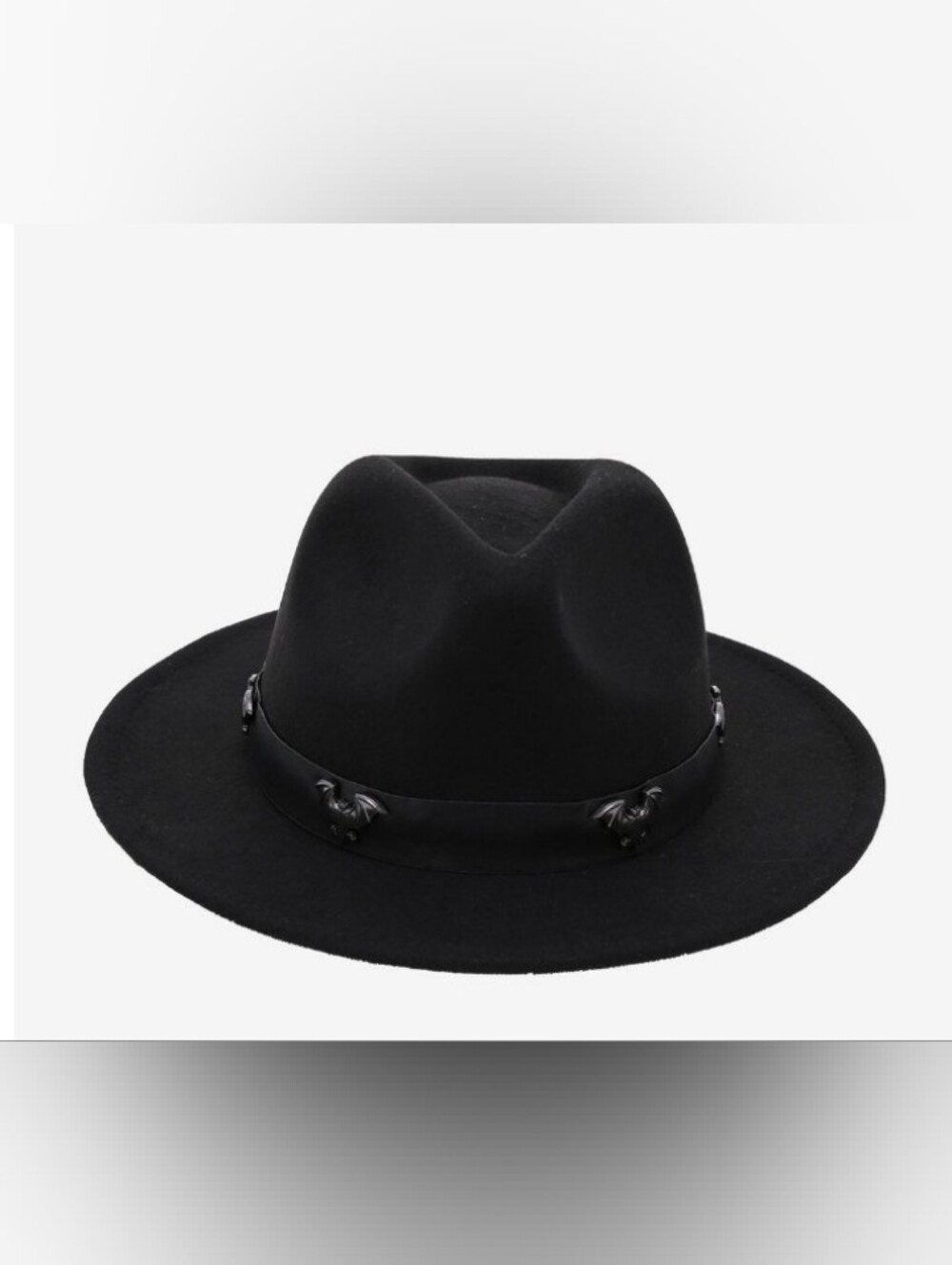 Black Summer Fedora Hat with Skull And Bat Stud